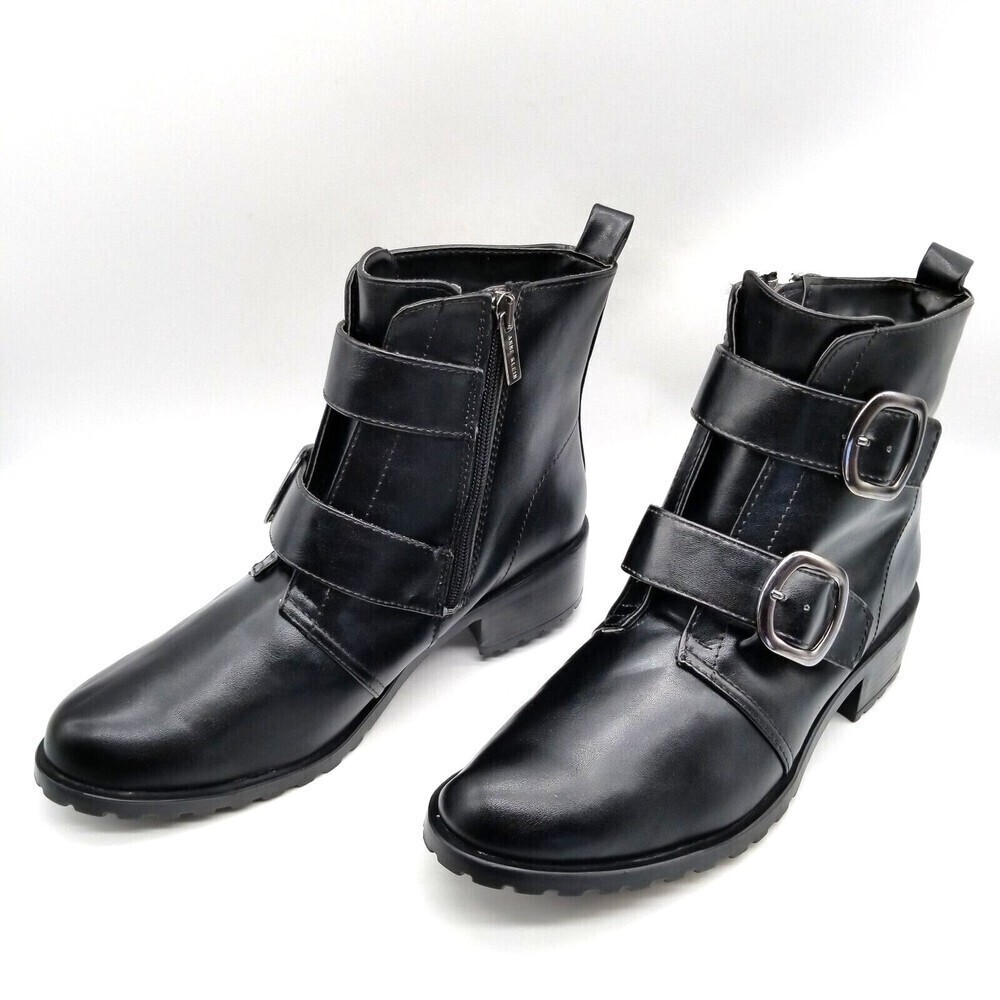Anna‎ Klein Women Black Faux Leather Aknix Buckle Bootie 8.5